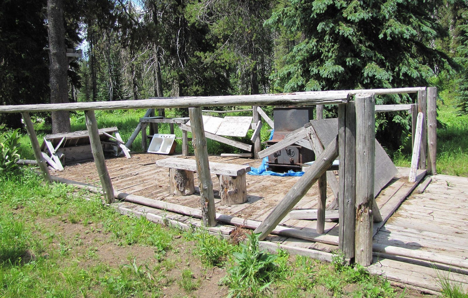 An outfitter camp with a big heavy hunting stove