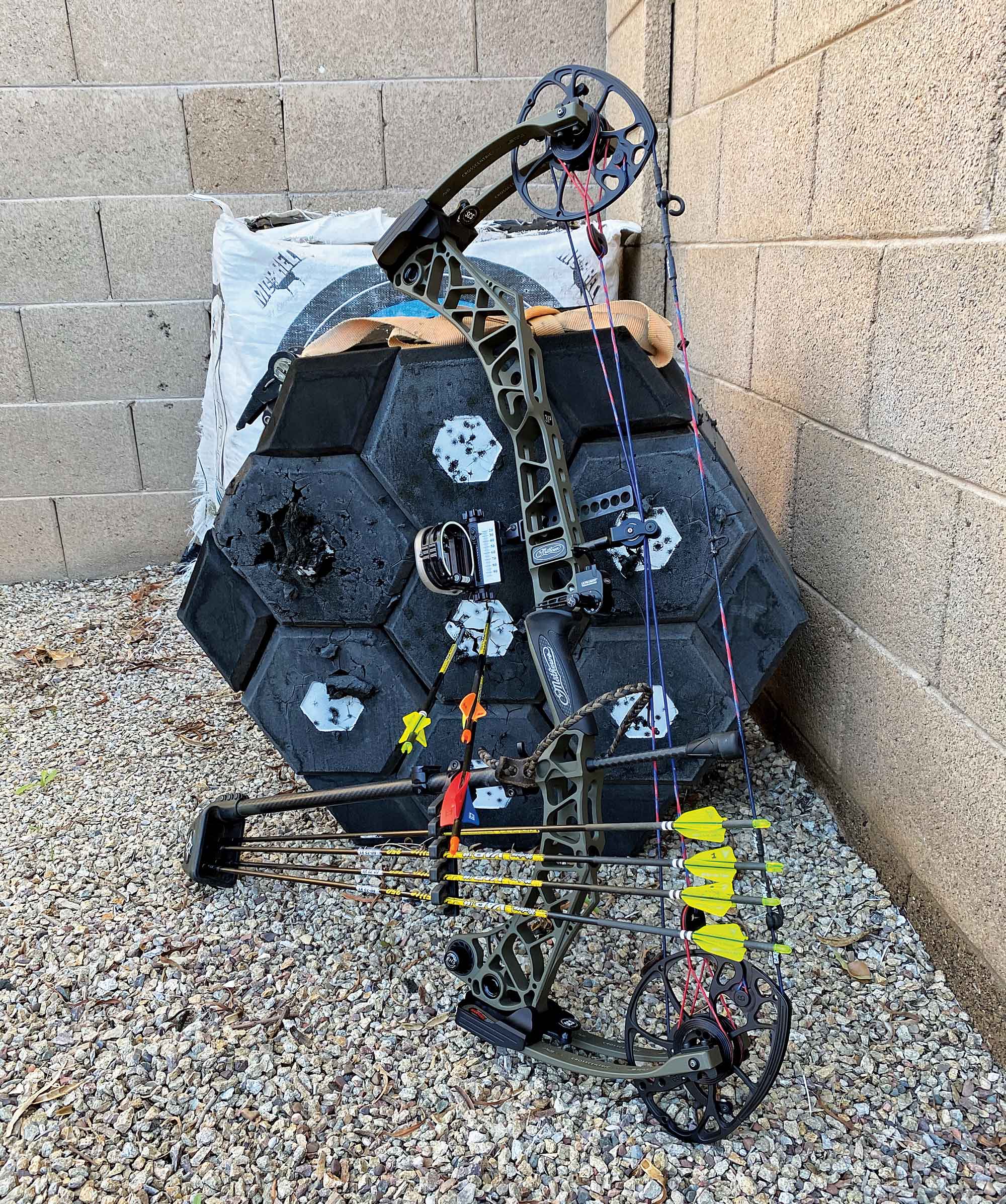 A Mathews VXR leaning against a rest