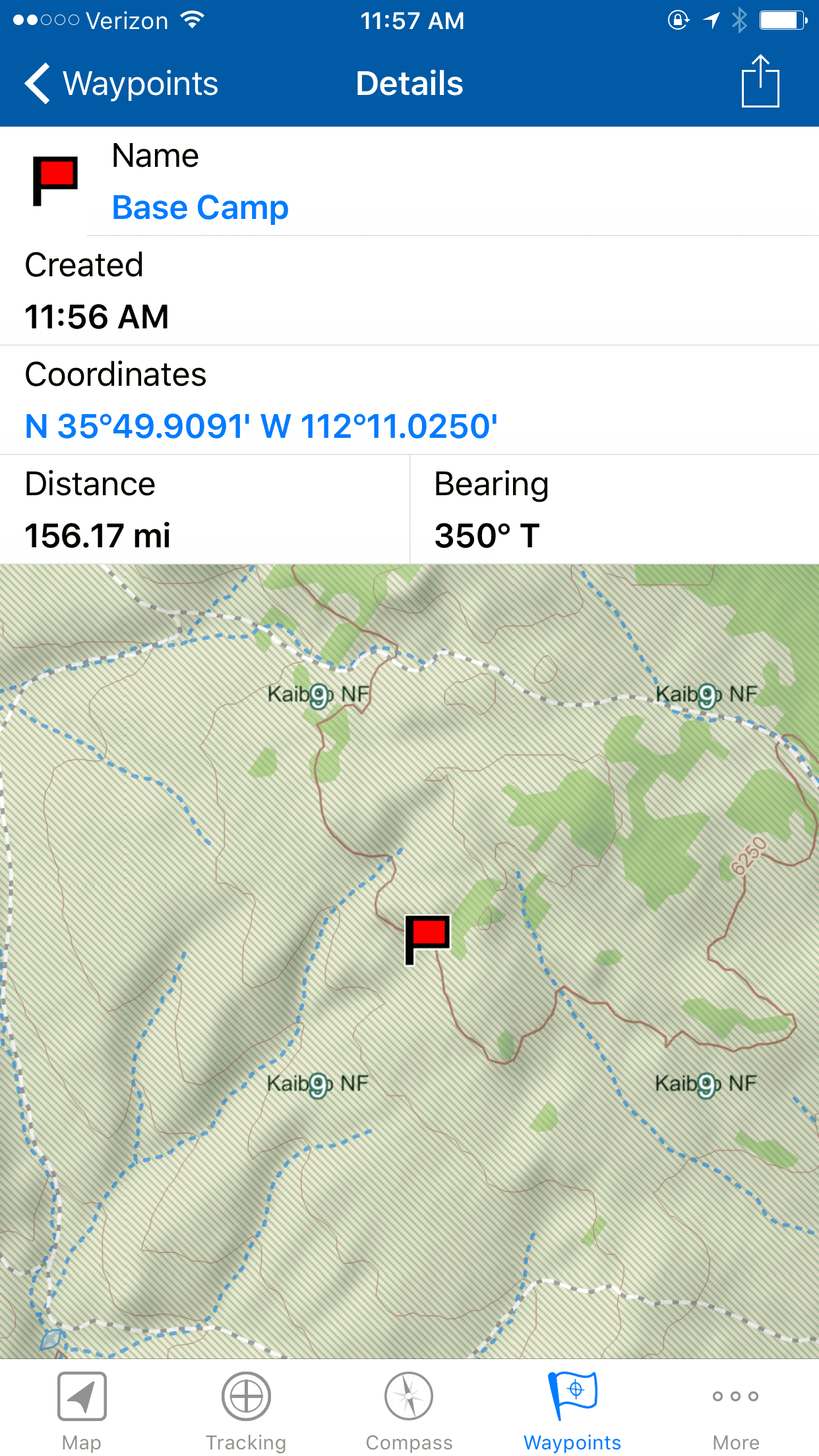 the exact coordinates of hunting camp being shown in the app