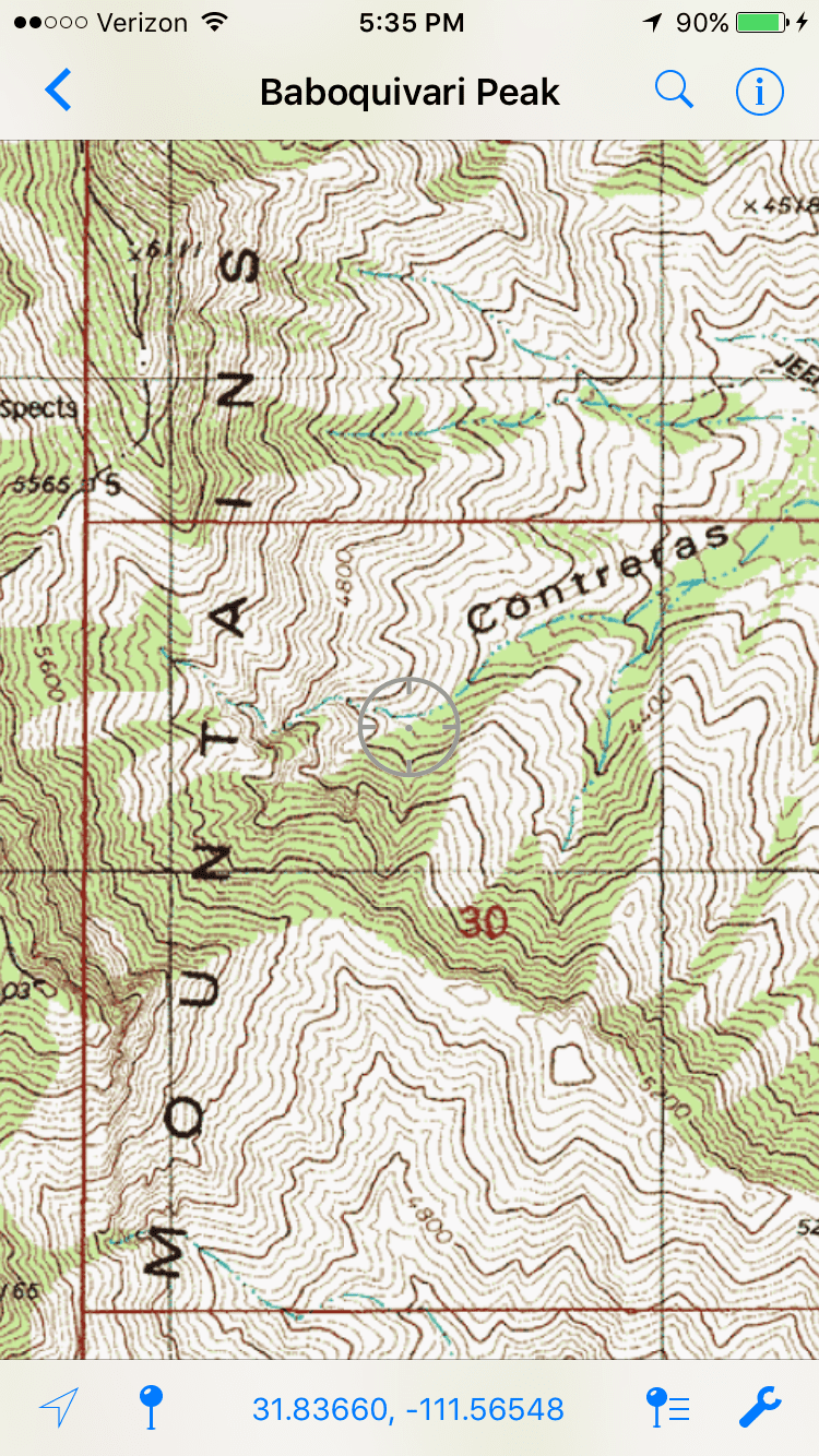 A topo map within the hunting app